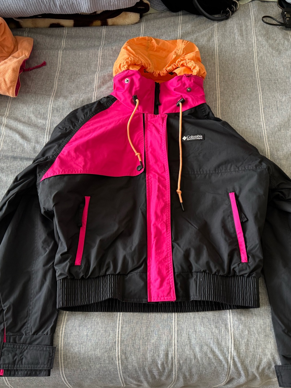 Columbia Black, Hot Pink & Orange Hooded Ski Jacket